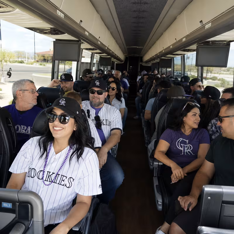 Passenger seating aboard a Goodyear party bus rental