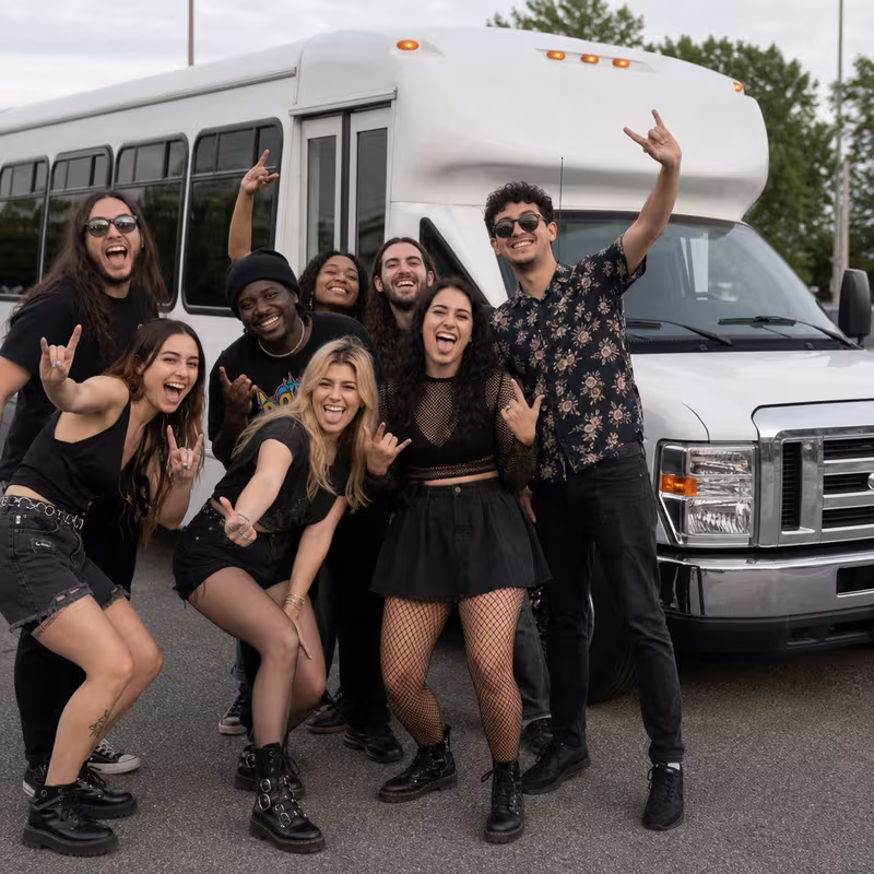 Black Mercedes Sprinter van staged for an Goodyear Concert Transportation group