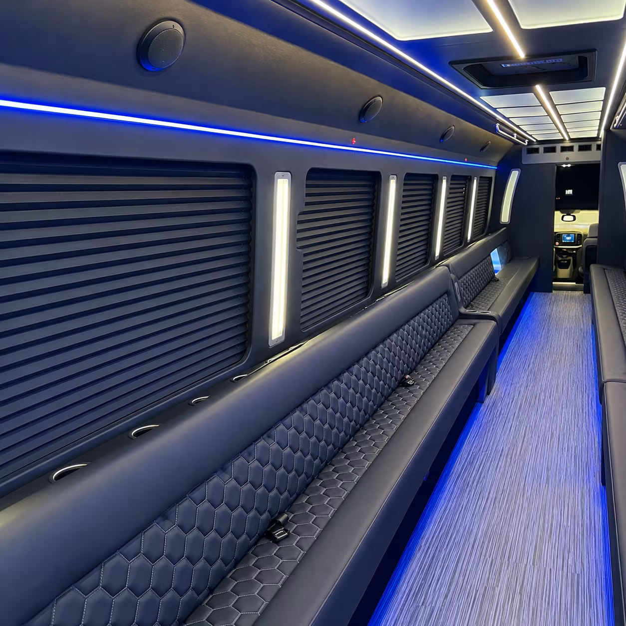 Interior of a party bus rental serving Goodyear