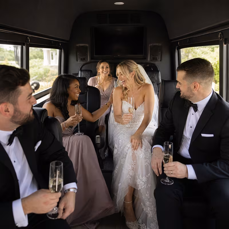 Black Mercedes Sprinter van staged for an Goodyear Wedding Transportation group