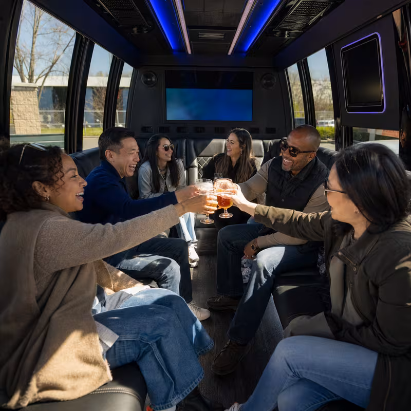 Black Mercedes Sprinter van staged for an Goodyear Winery & Brewery Tour Transportation group